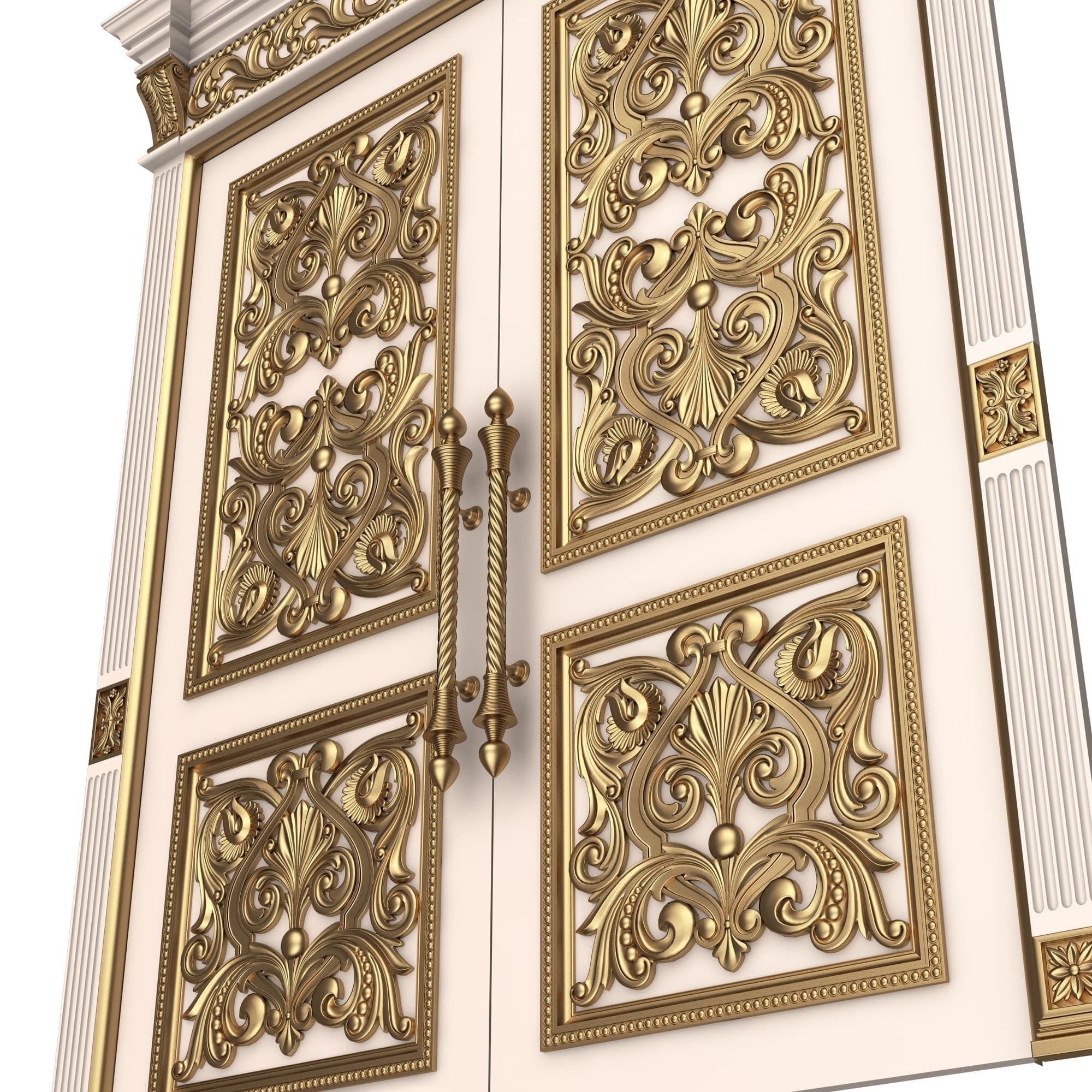 Carved Door Classic 01001 White Low-poly 3D model_4