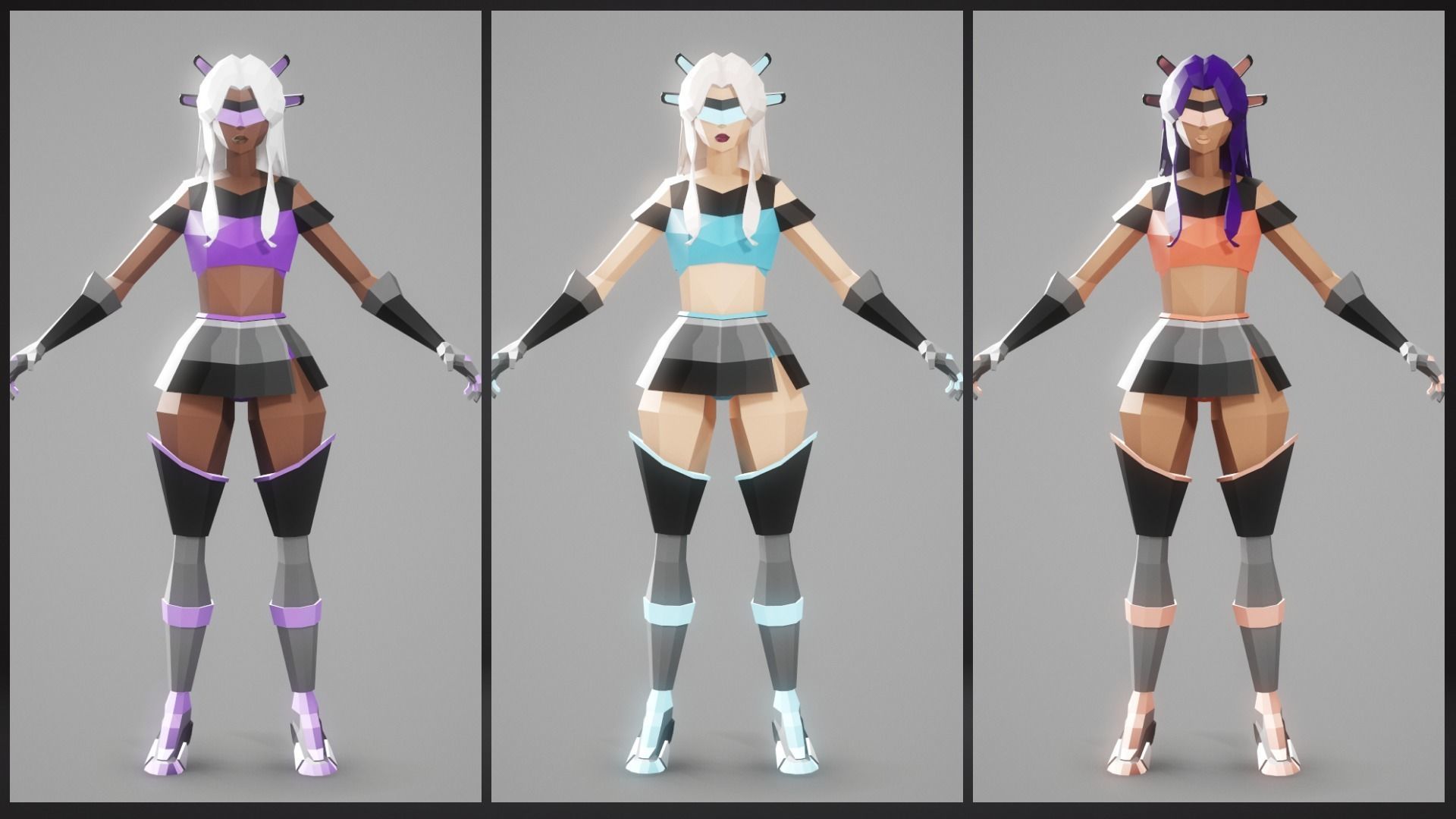 CYBERGIRL - Low Poly Style Female Character Low-poly 3D model_7