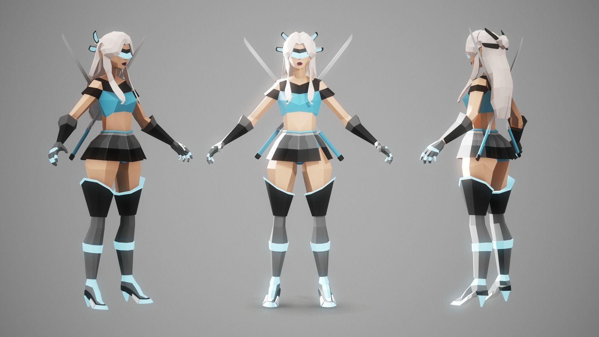 CYBERGIRL - Low Poly Style Female Character Low-poly 3D model_4