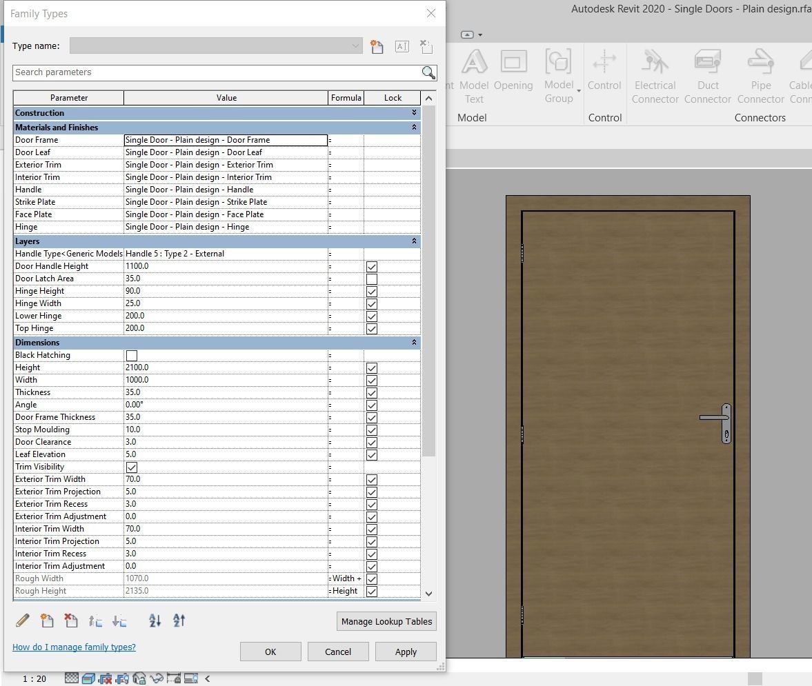 Single Door - Plain design - 12 Handles - Revit 2020 3D model_1