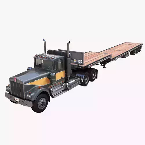 Kenworth W900A dropdeck 1980 Low-poly 3D model