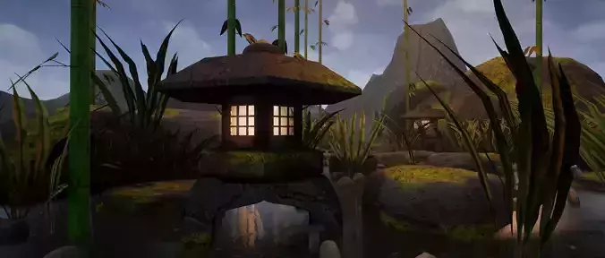 Japanese Stone Lantern - Low Poly PBR Game Ready