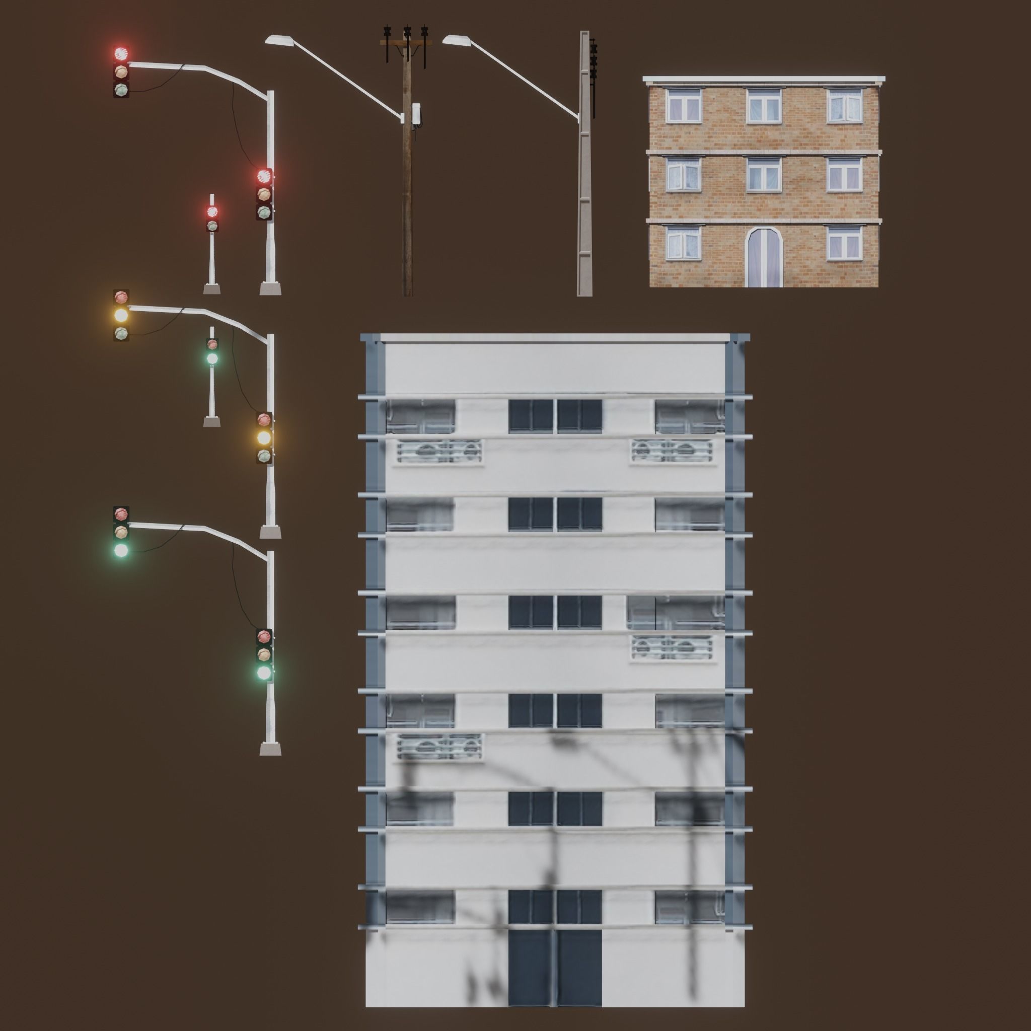 Modular Streets with over 40 urban props Low-poly 3D model_9