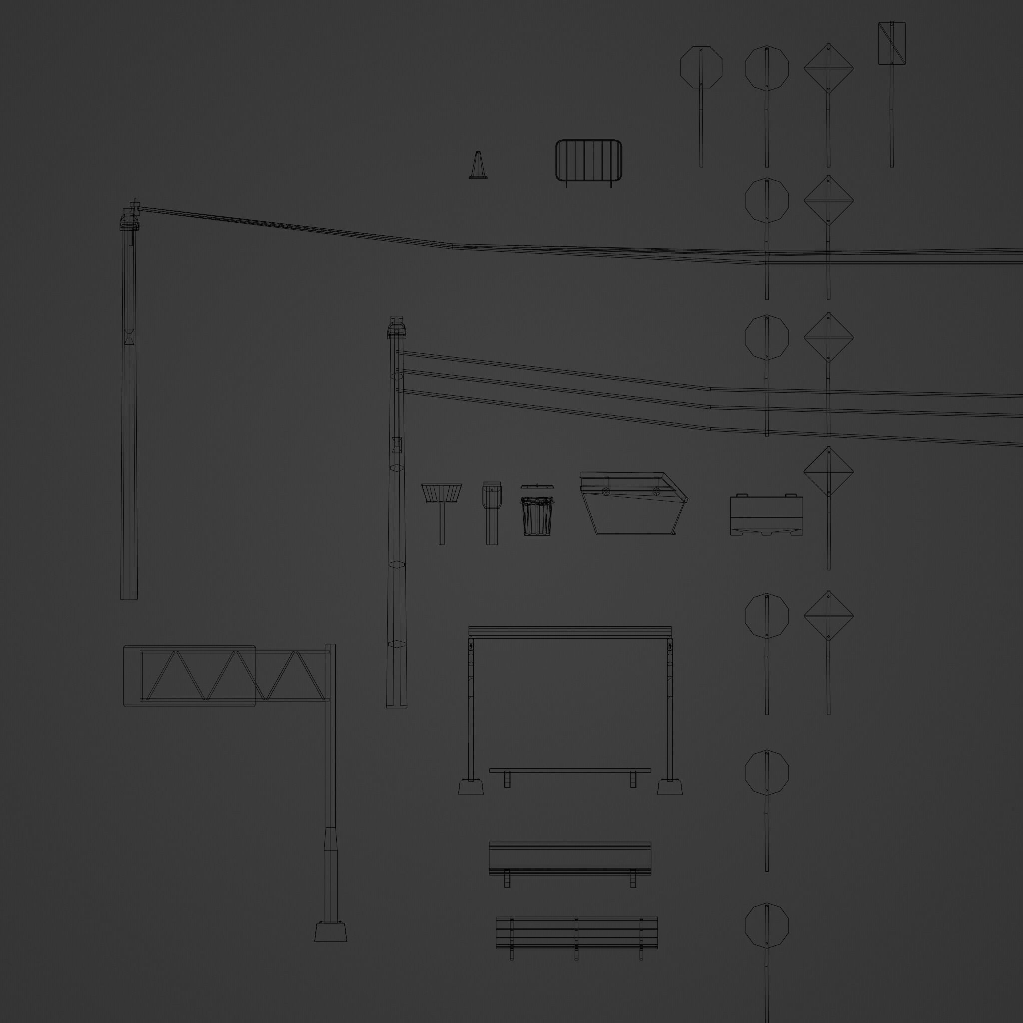 Modular Streets with over 40 urban props Low-poly 3D model_6