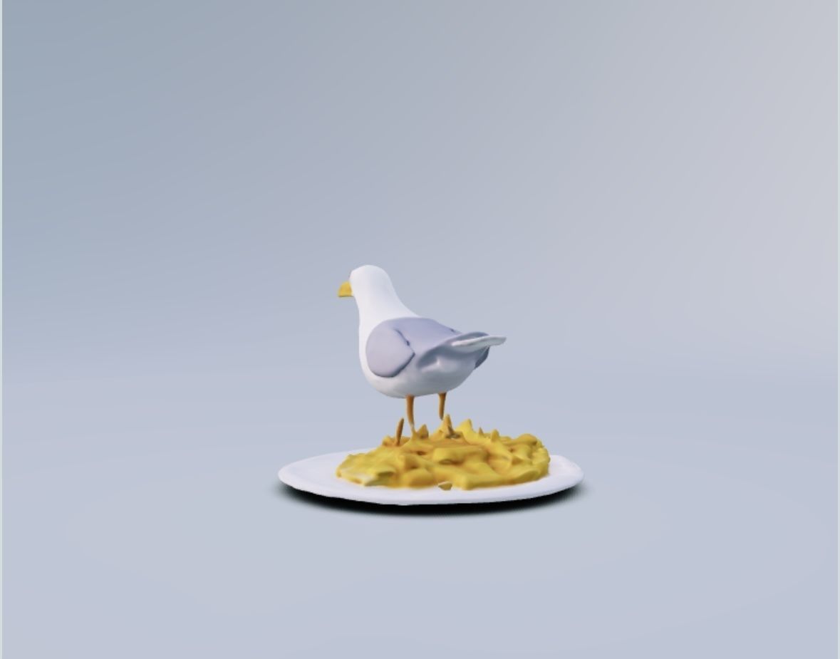 Seagull with french fries 3D print model_2