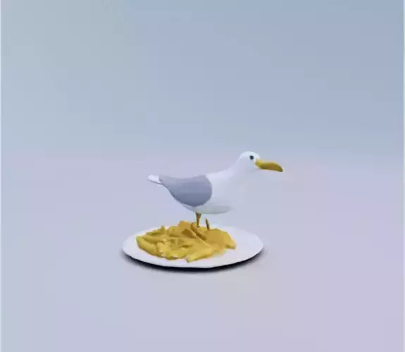 Seagull with french fries 3D print model