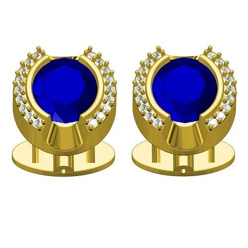 Blue Stone Oval Shaped Diamond Cufflink 3D print model