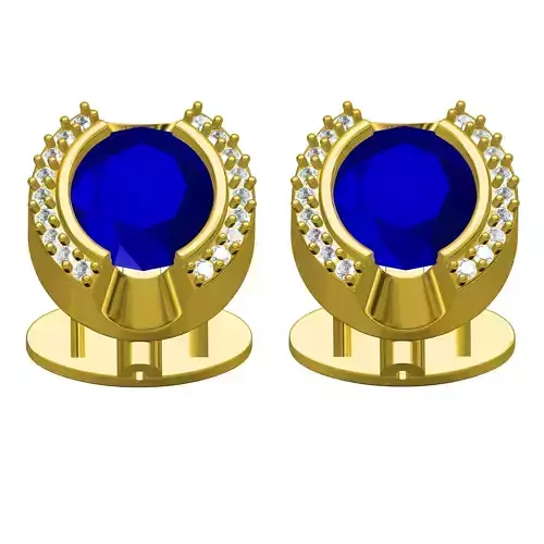 Blue Stone Oval Shaped Diamond Cufflink