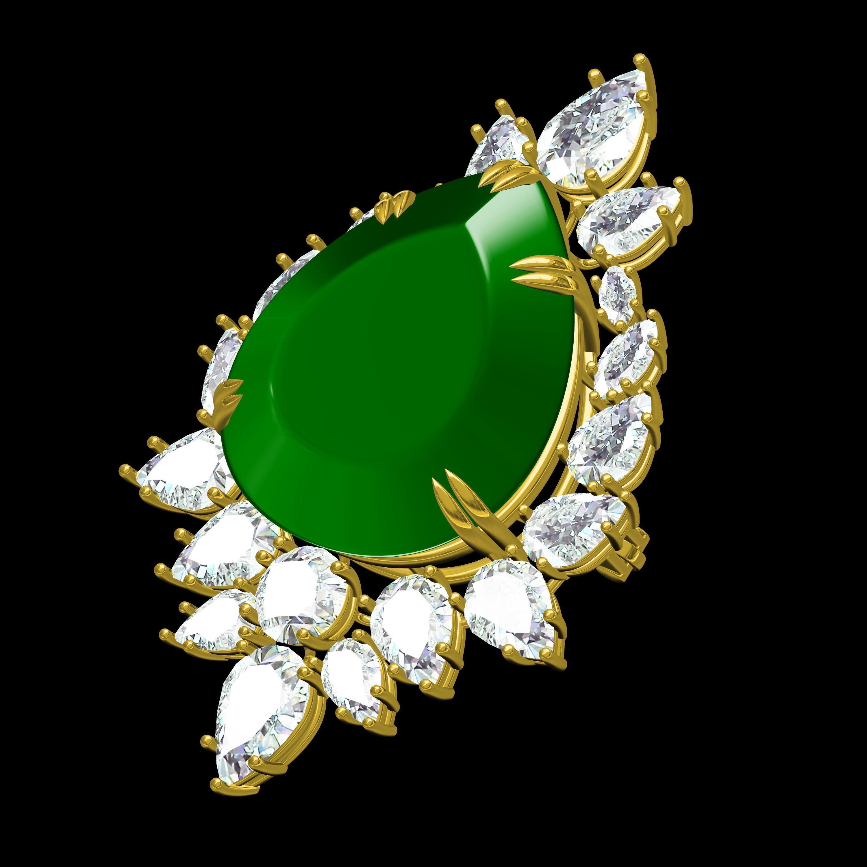 Teardrop Stone Diamond Cluster Brooch 3D print model_11