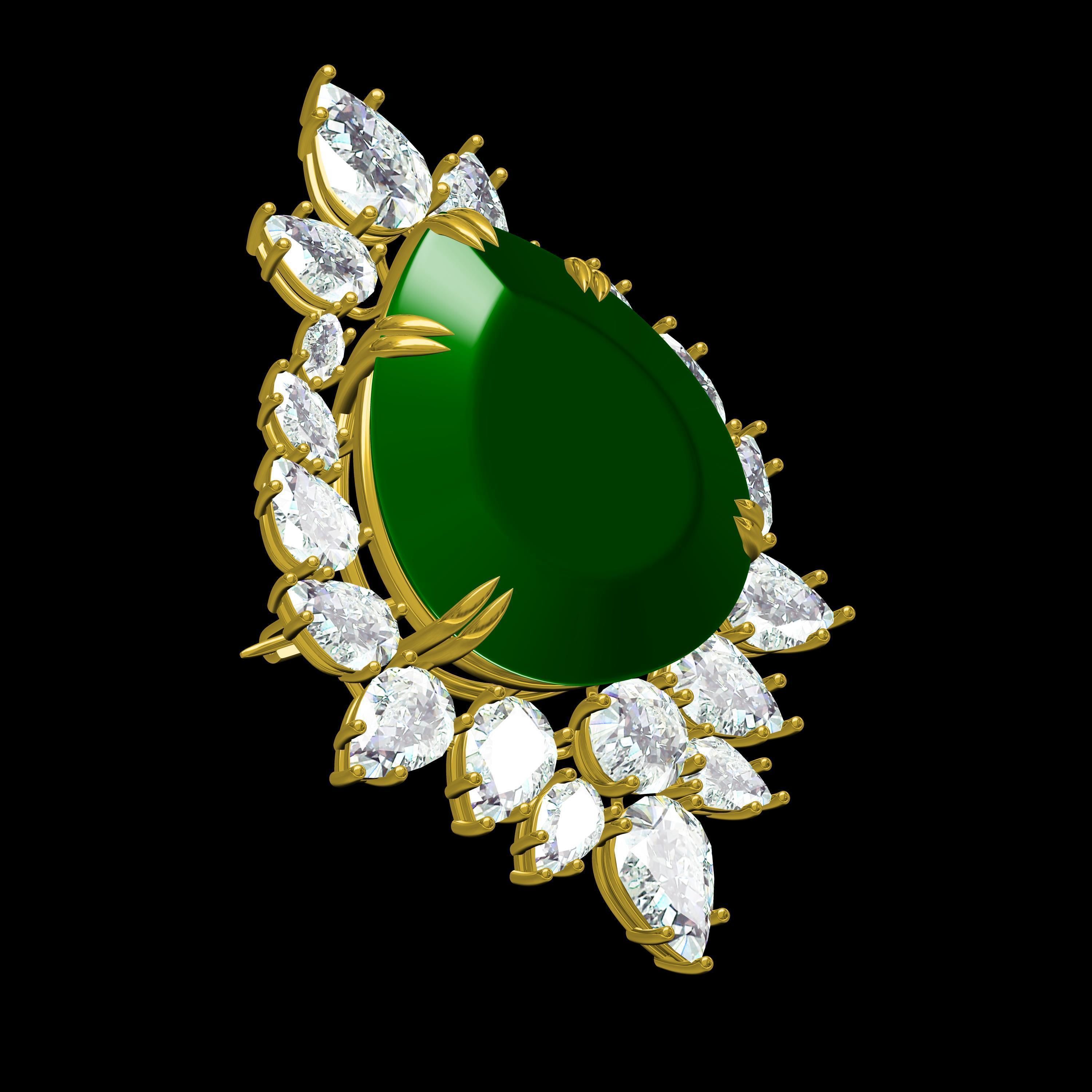 Teardrop Stone Diamond Cluster Brooch 3D print model_12