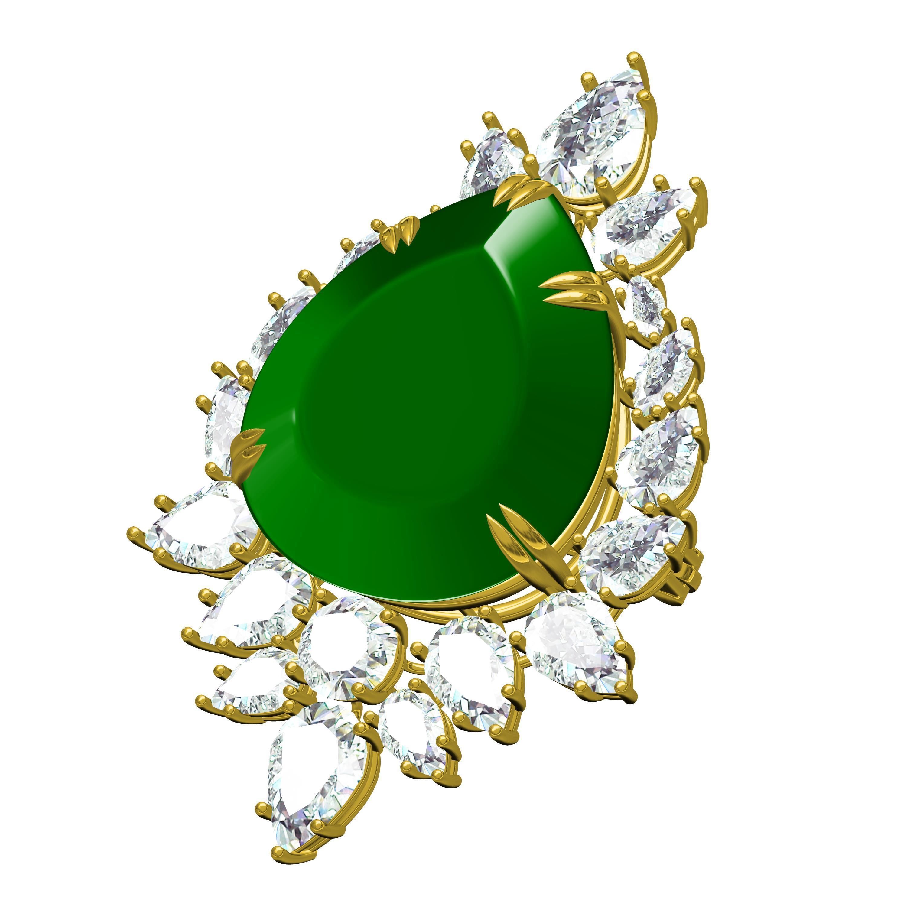 Teardrop Stone Diamond Cluster Brooch 3D print model_1