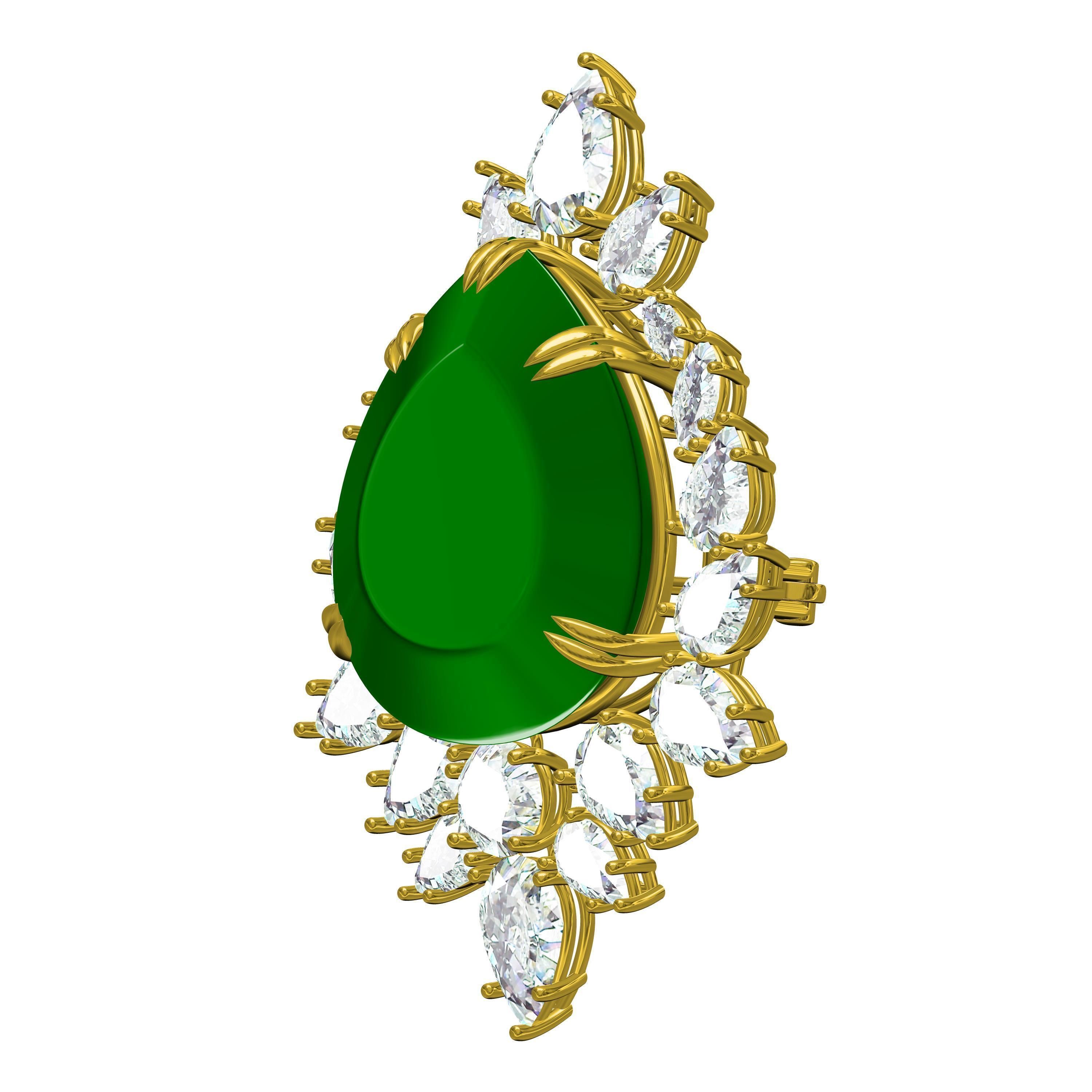 Teardrop Stone Diamond Cluster Brooch 3D print model_5