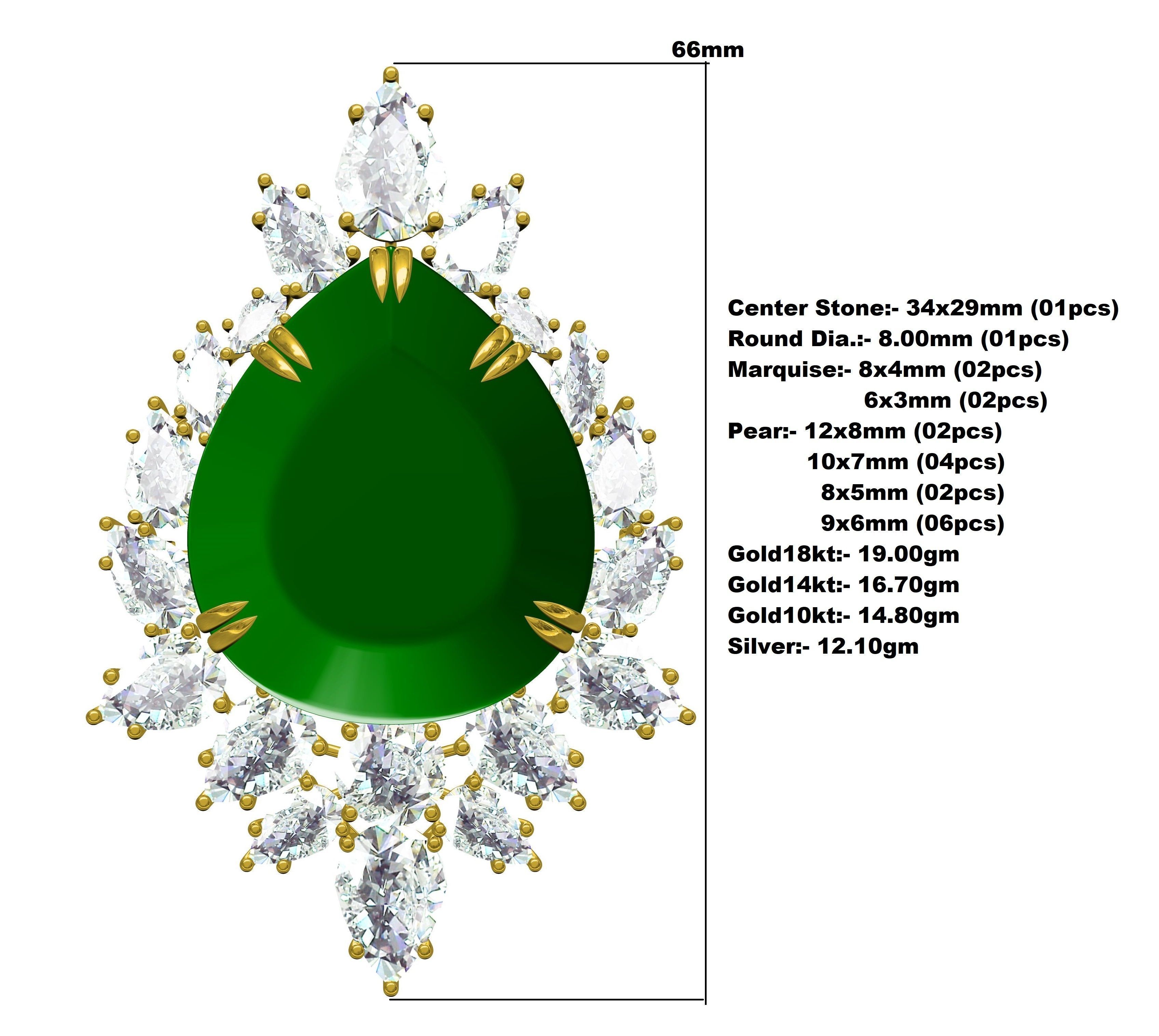 Teardrop Stone Diamond Cluster Brooch 3D print model_13