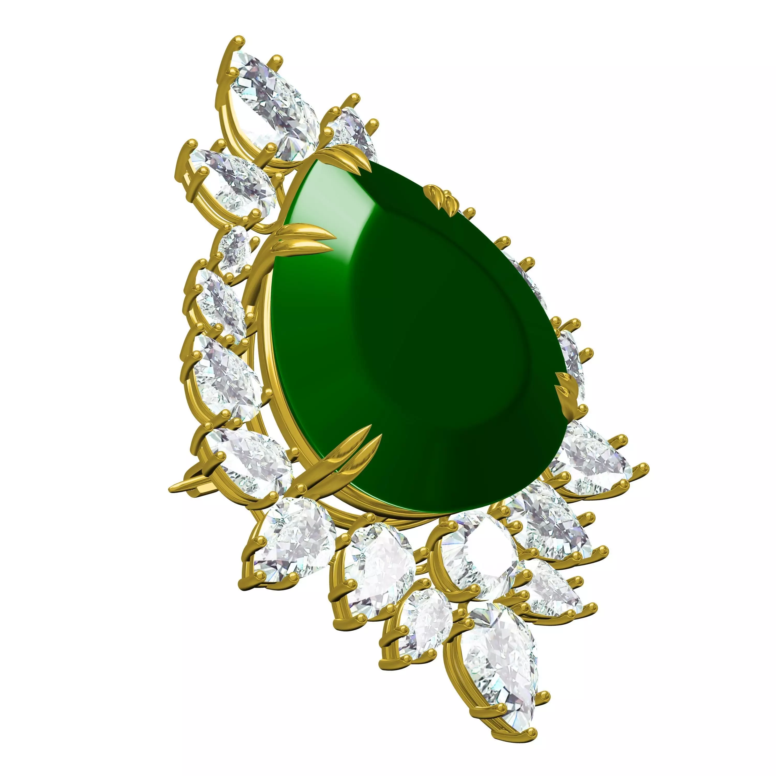 Teardrop Stone Diamond Cluster Brooch 3D print model_0