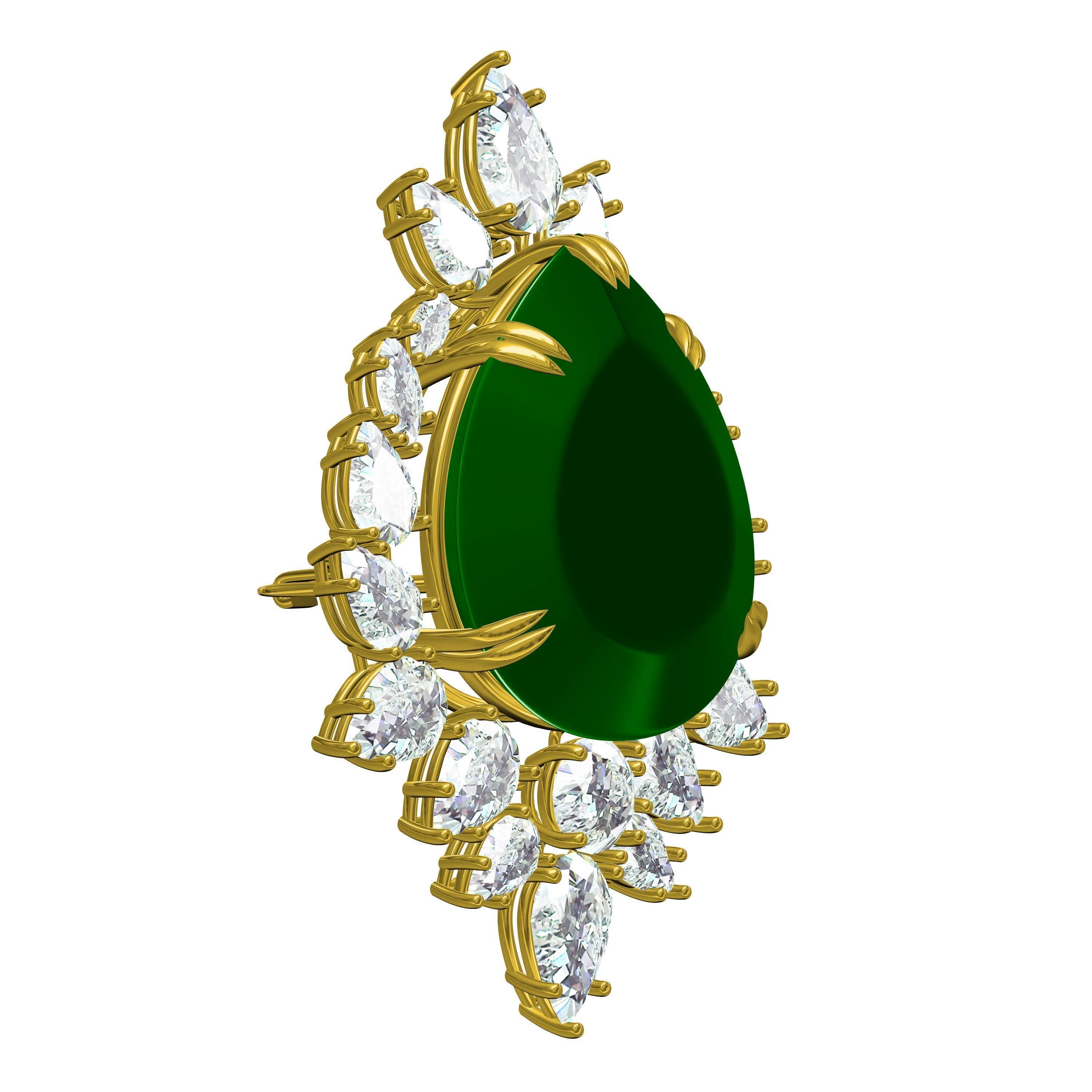 Teardrop Stone Diamond Cluster Brooch 3D print model_6