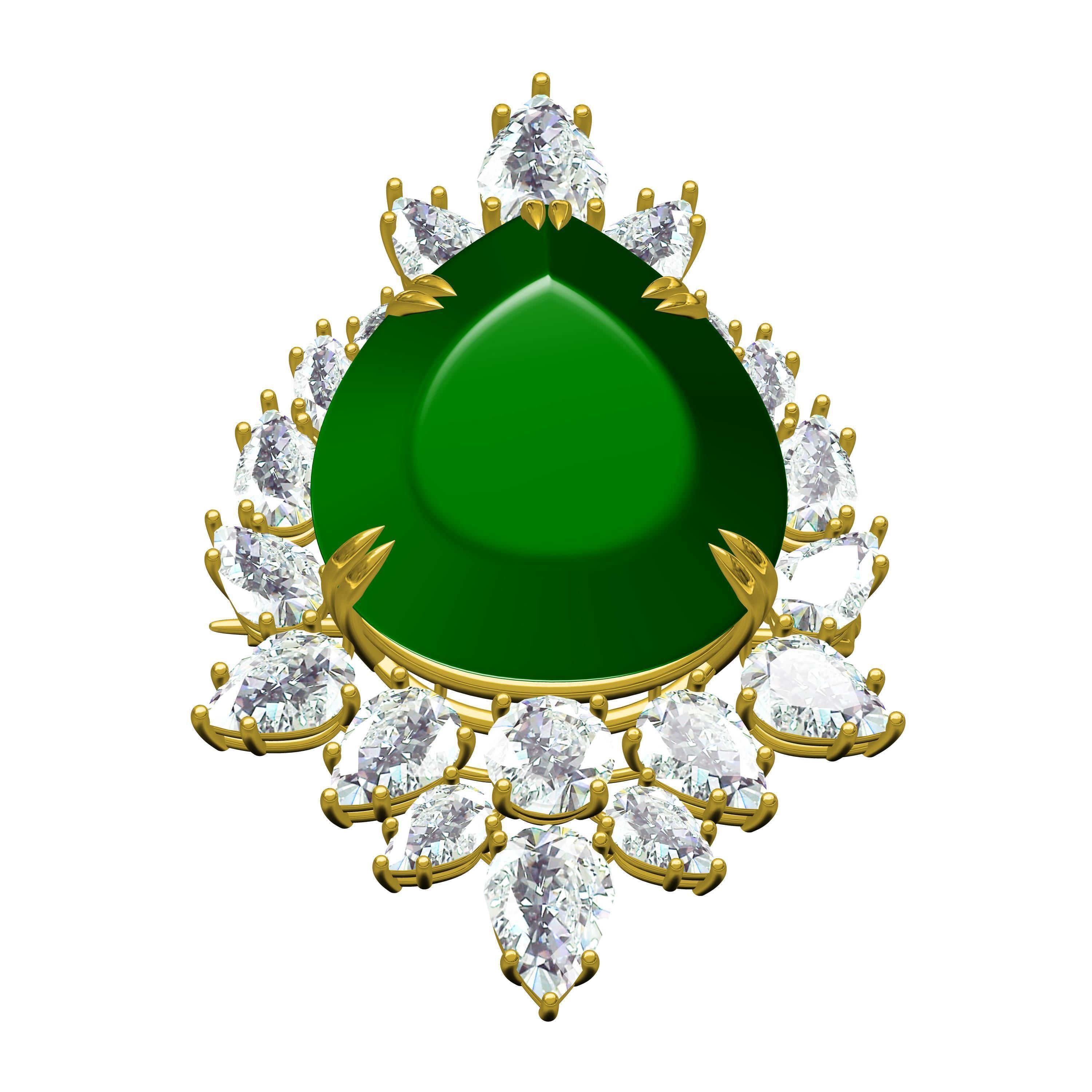 Teardrop Stone Diamond Cluster Brooch 3D print model_2