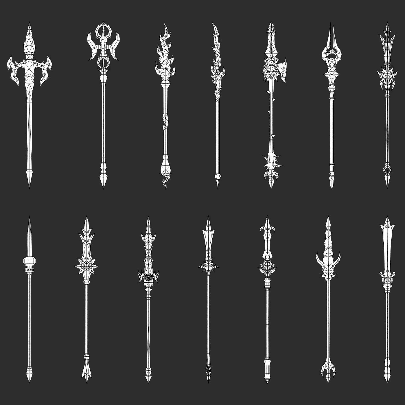 Fantasy Spear Weapon Pack Low-poly 3D model_9