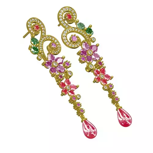 Antique Multi Color Diamond Art Deco Earring