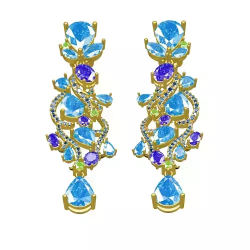 Antique Blue Sapphire Stone Long Earring