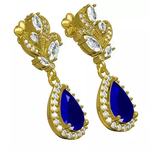 Pear stone Round Daimond Halo Art Deco Earring 3D print model