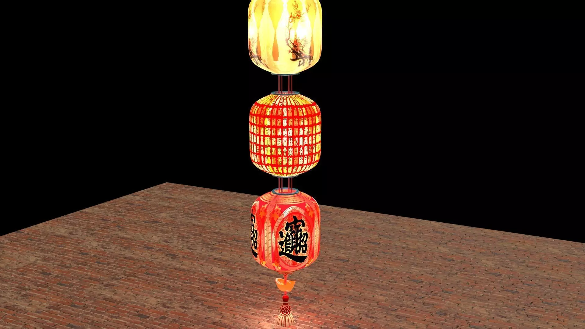 Chinese red lantern 3D model_0