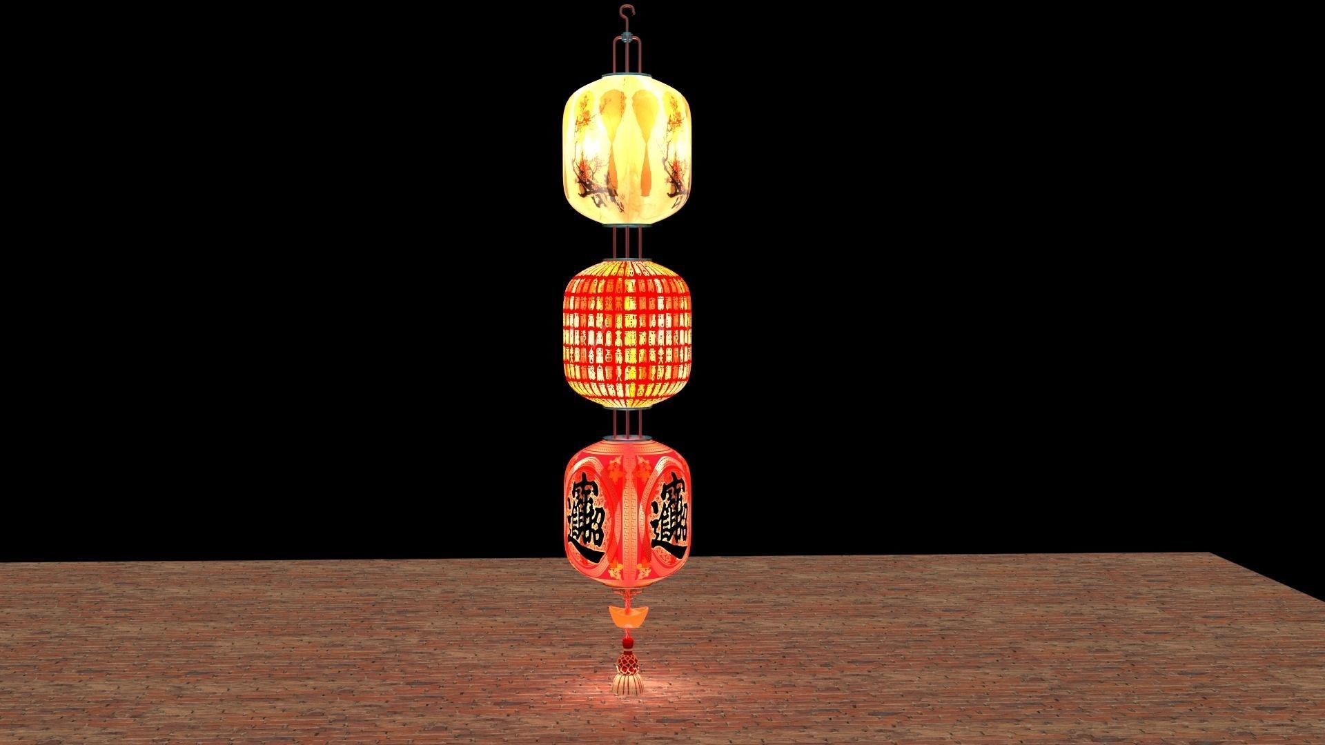 Chinese red lantern 3D model_1
