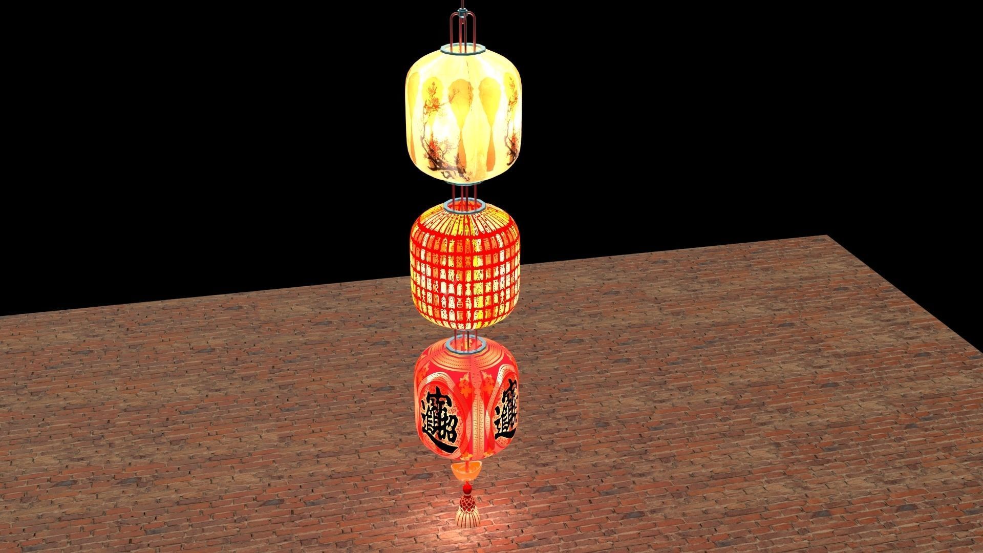 Chinese red lantern 3D model_3