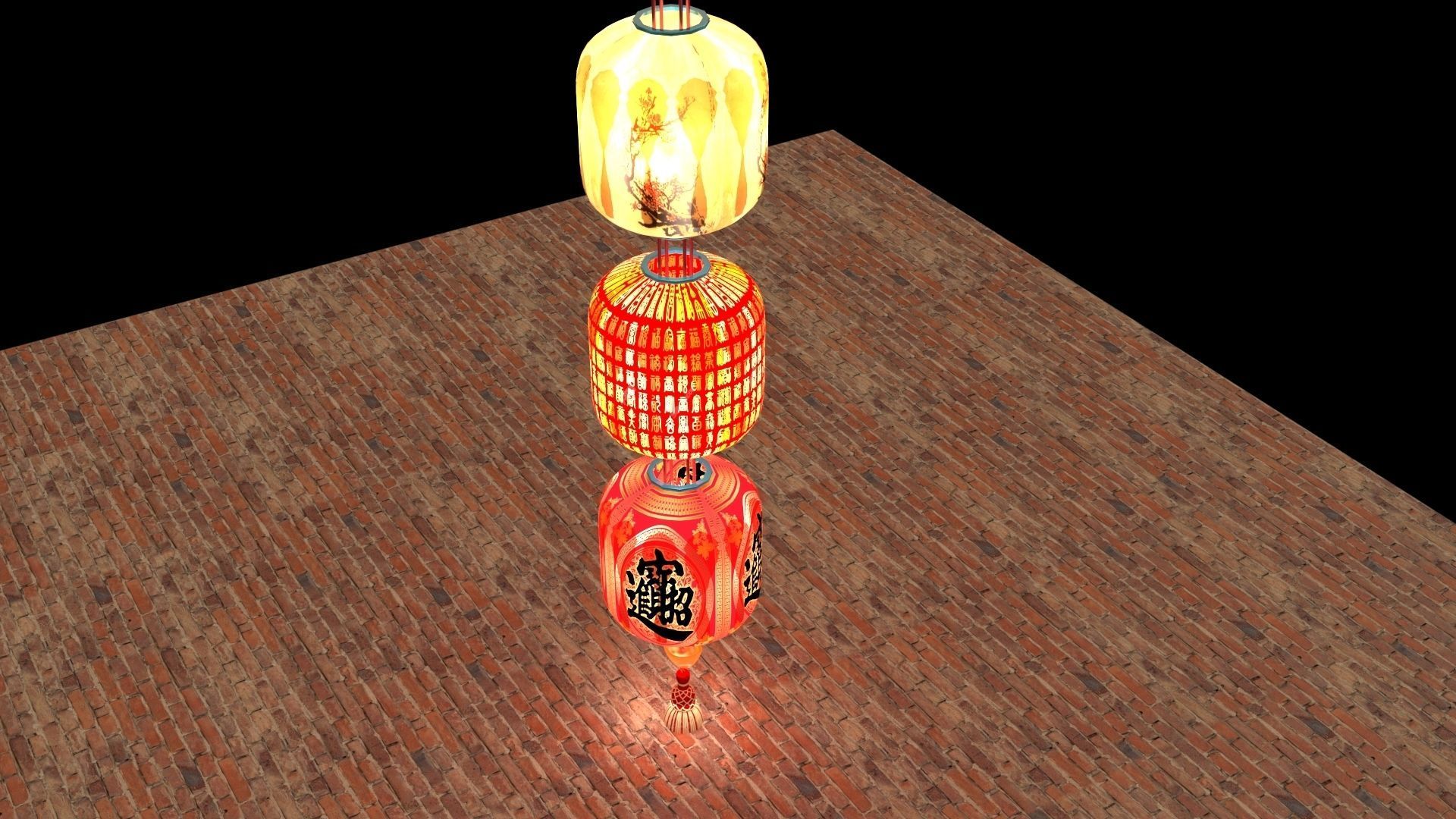 Chinese red lantern 3D model_2