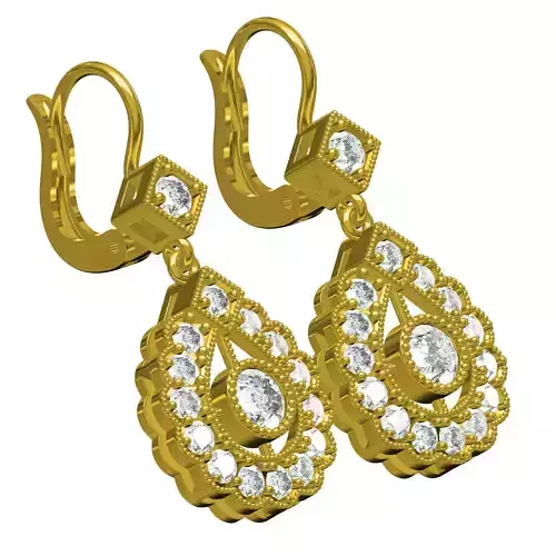 Round Diamond Bezel Set Pear Shaped Halo Earring 3D print model