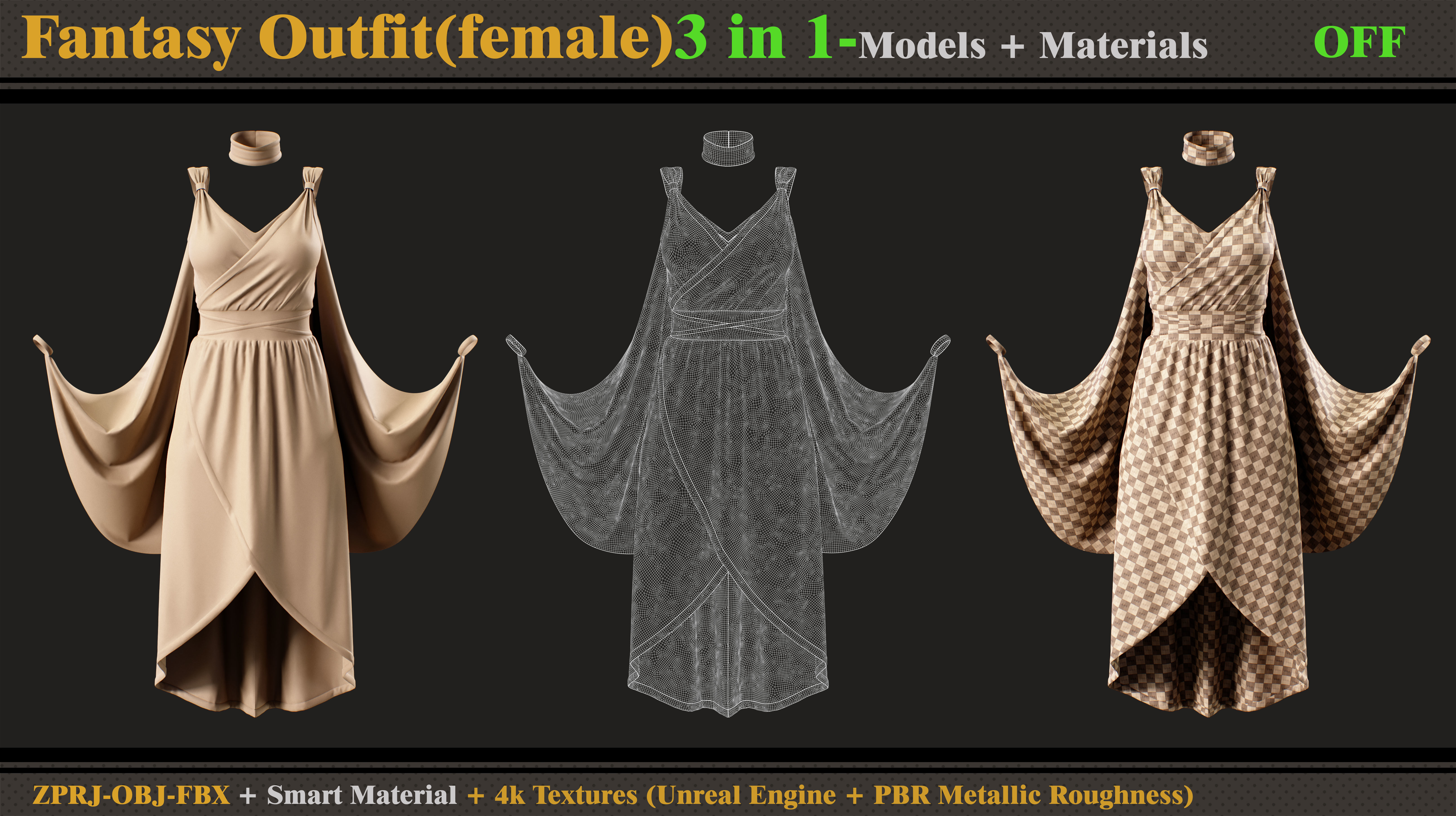 3 in 1 Fantasy Outfits- MD-Clo3d-OBJ -FBX-Materials-Textures 3D model_5