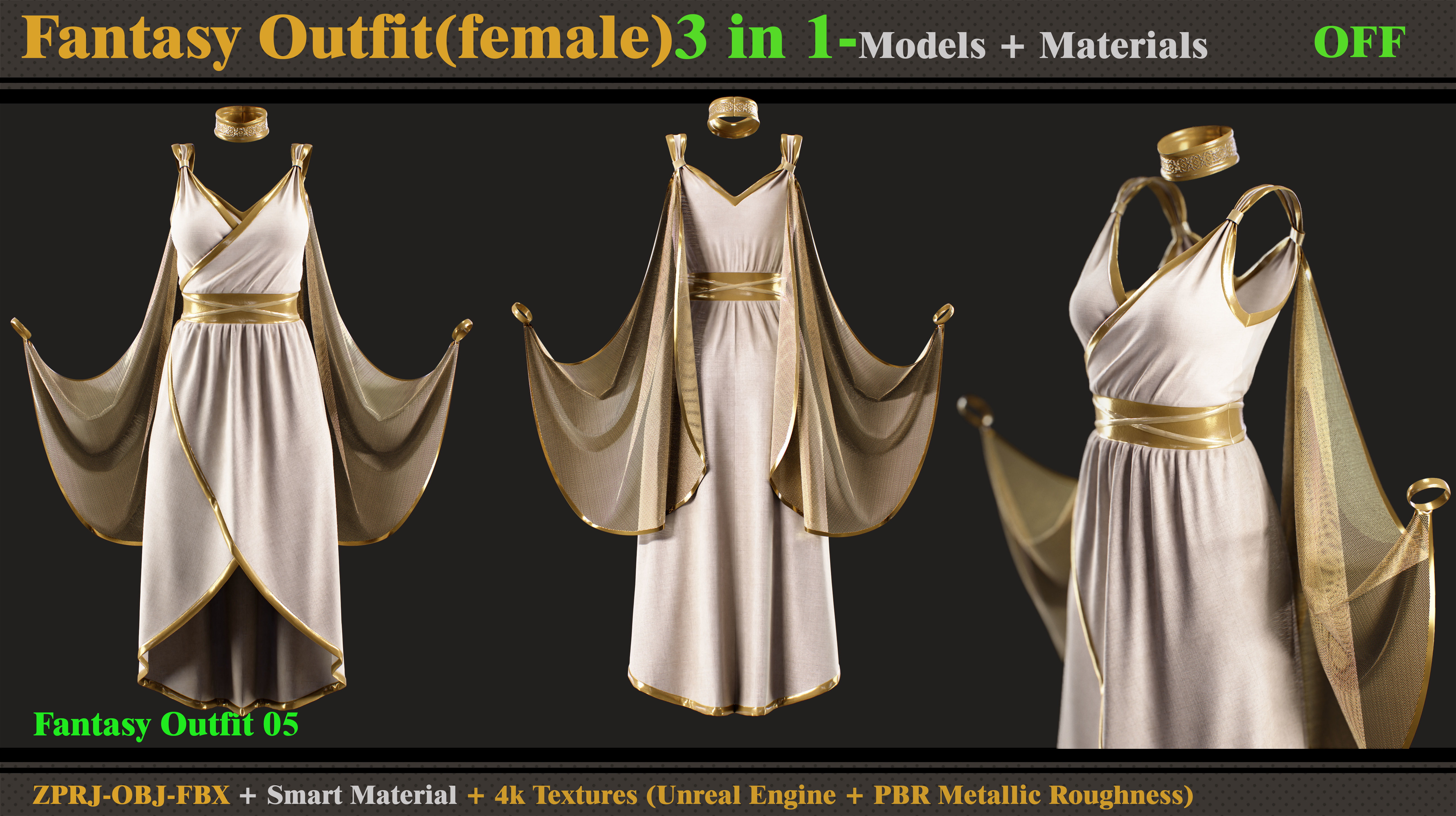 3 in 1 Fantasy Outfits- MD-Clo3d-OBJ -FBX-Materials-Textures 3D model_2