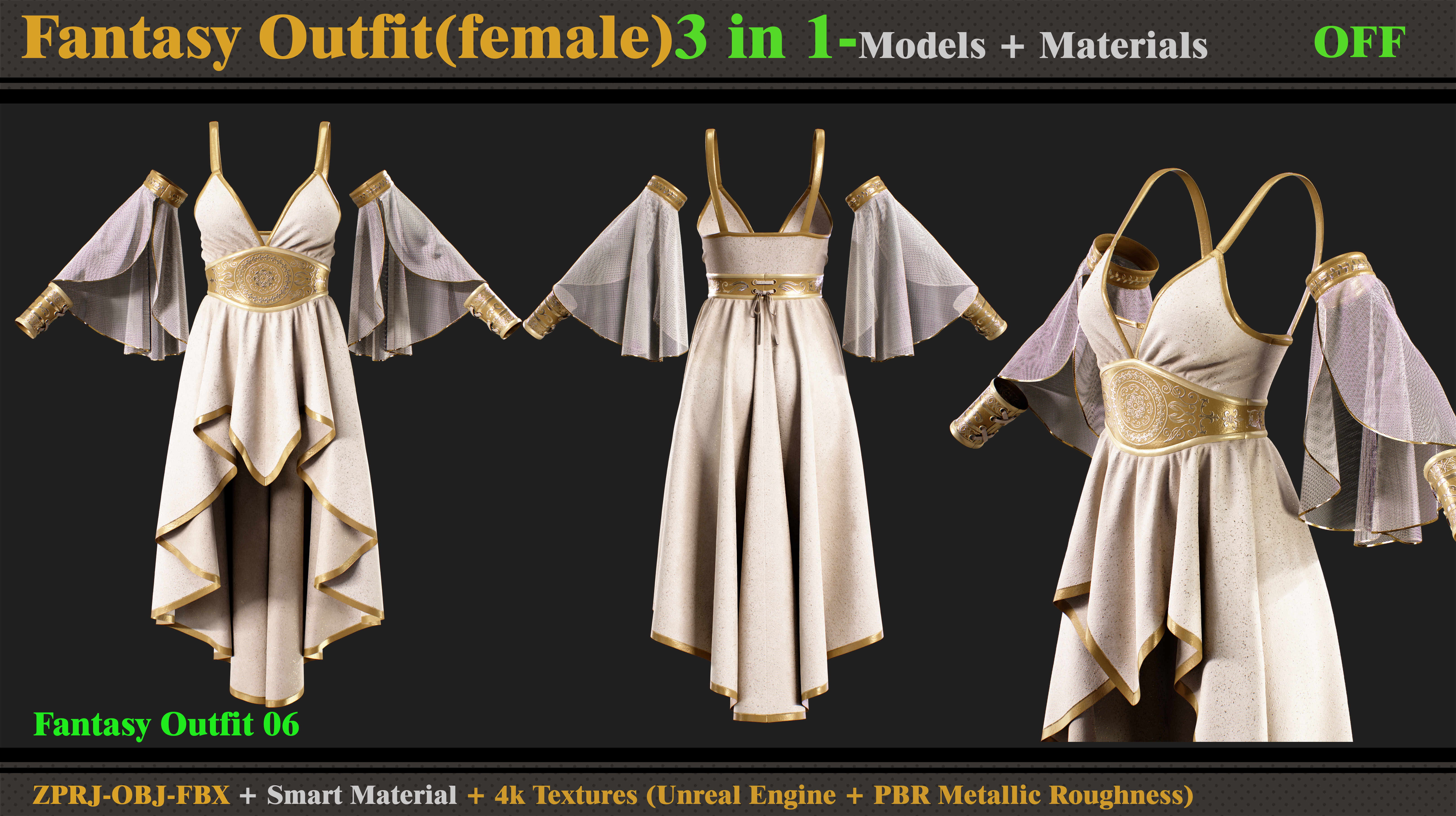 3 in 1 Fantasy Outfits- MD-Clo3d-OBJ -FBX-Materials-Textures 3D model_3