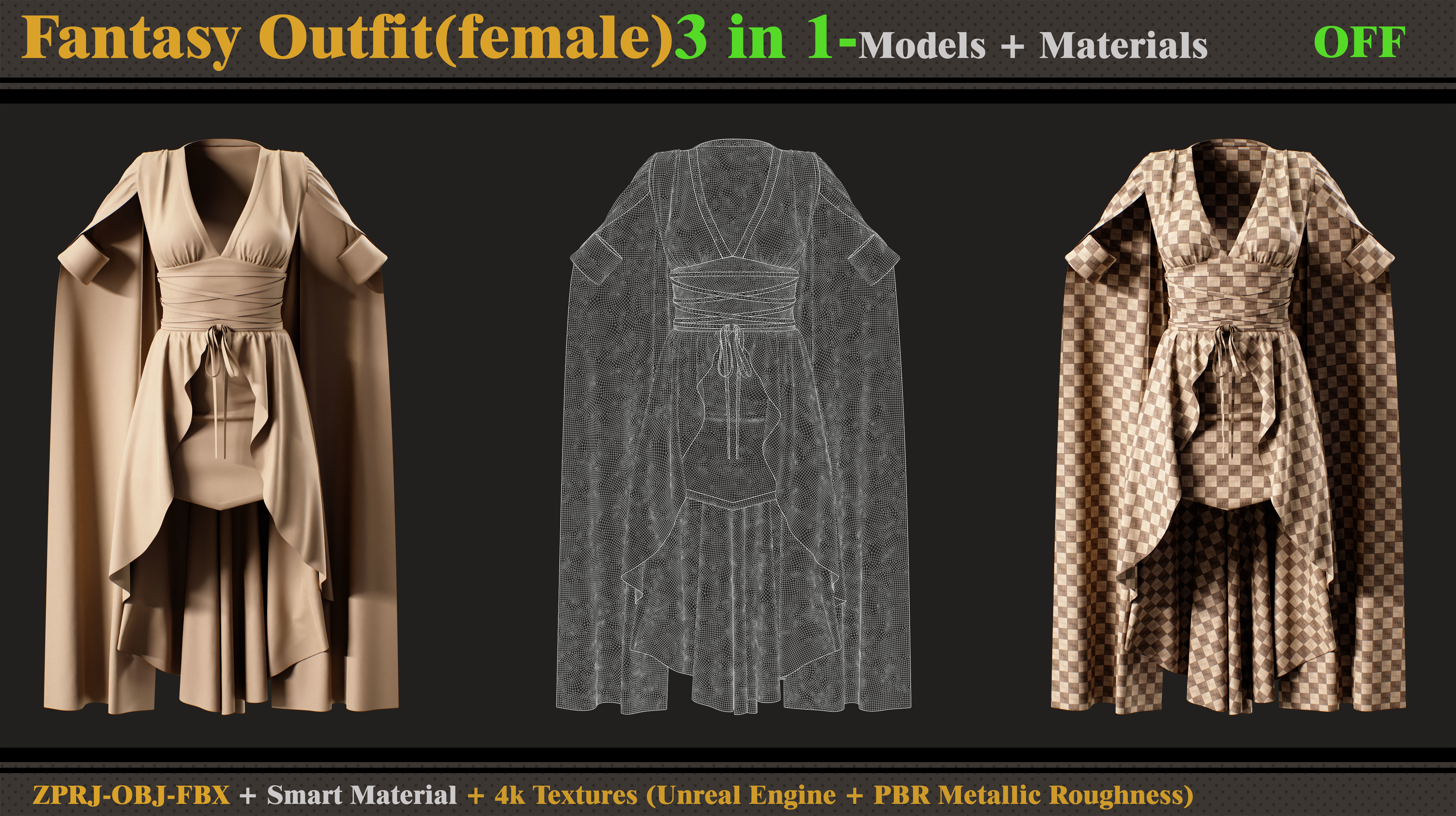 3 in 1 Fantasy Outfits- MD-Clo3d-OBJ -FBX-Materials-Textures 3D model_4