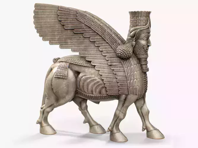 Historical Assyrian Lamassu sculpture Low-poly 3D model