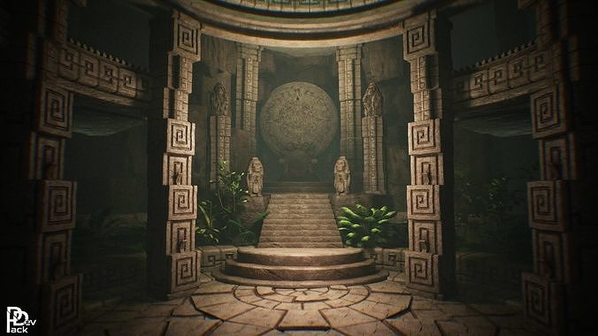 Aztec Temple Interior 24 Assets Low-poly 3D model