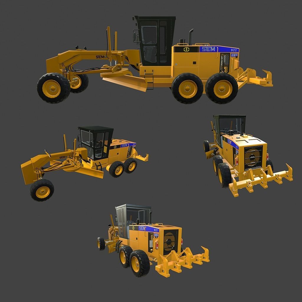 SEM922 AWD Motor Grader Low-poly 3D model_2