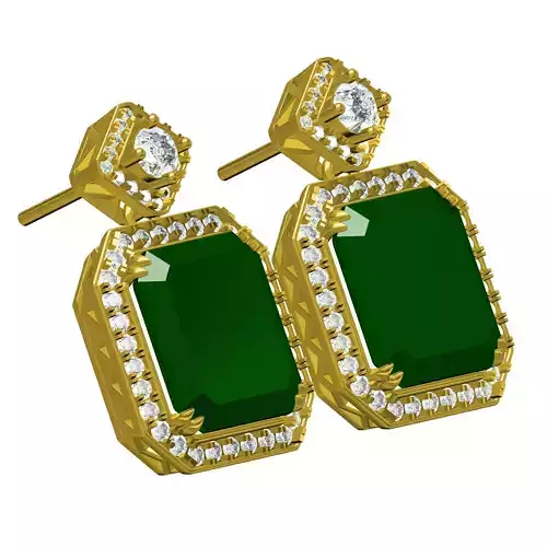 Emerald Stone Round Diamond Halo Earring 3D print model