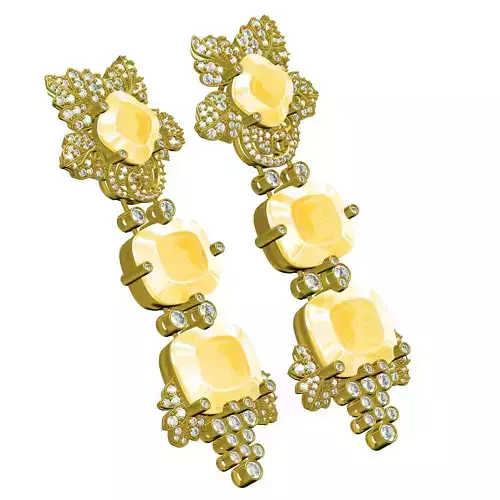 Large Cushion Cut Diamond Flower Earring