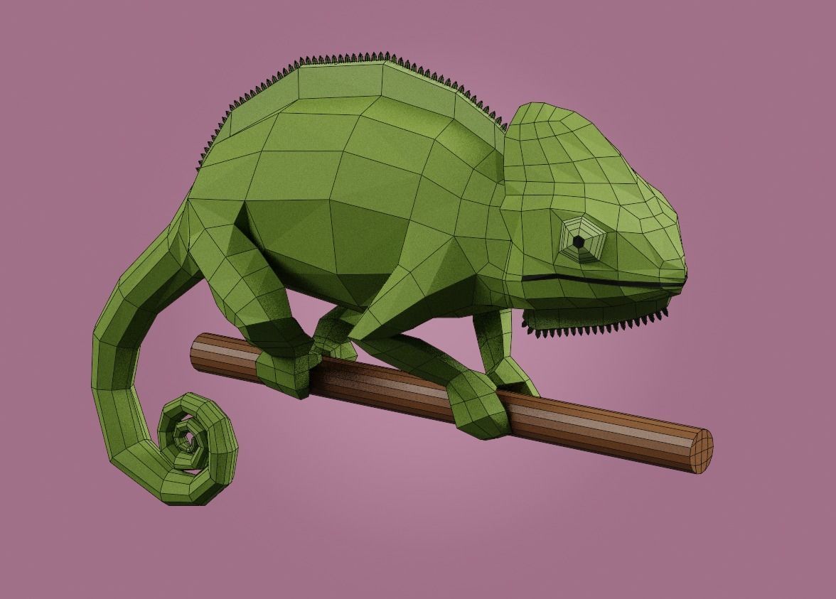 Stylized Chameleon Low-poly 3D model_7