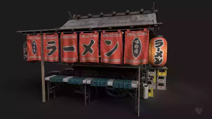 Ramen Food Cart Low-poly 3D model