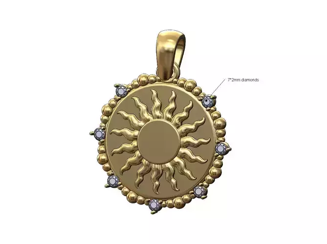 Diamond and beads coin sun pendant charm