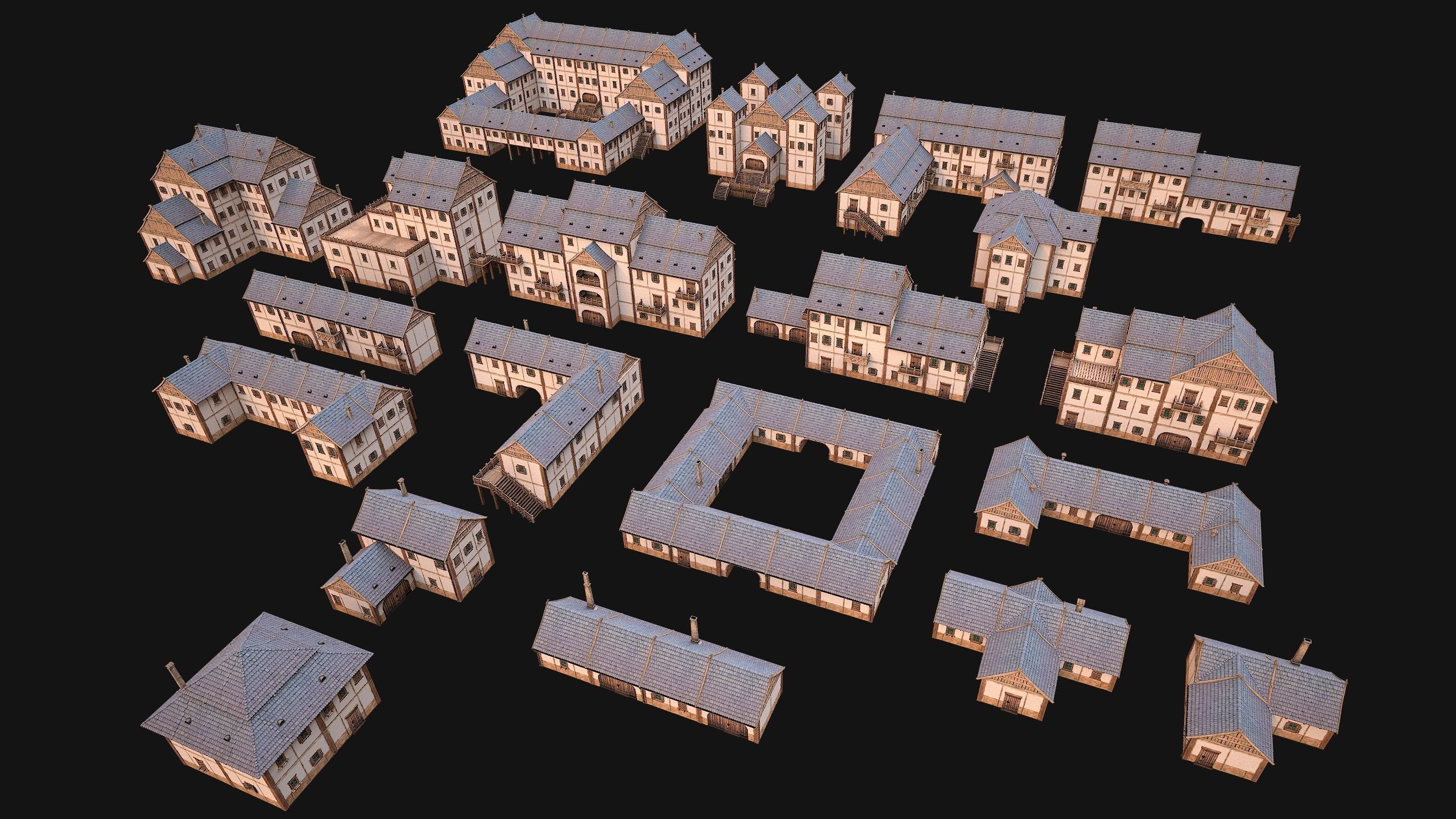 Medieval Pack of Town Houses 3D Model Collection_7