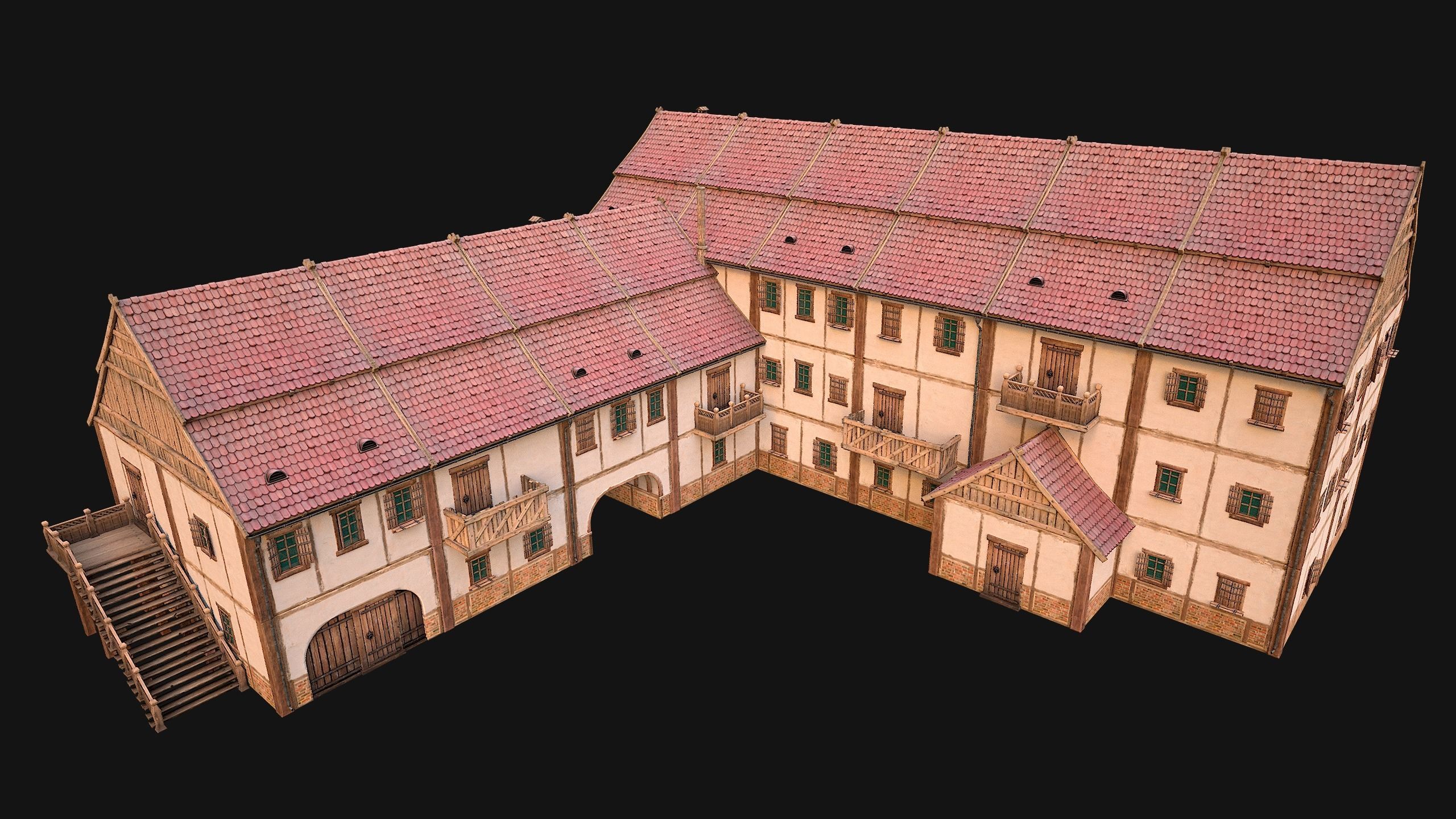 Medieval Pack of Town Houses 3D Model Collection_29