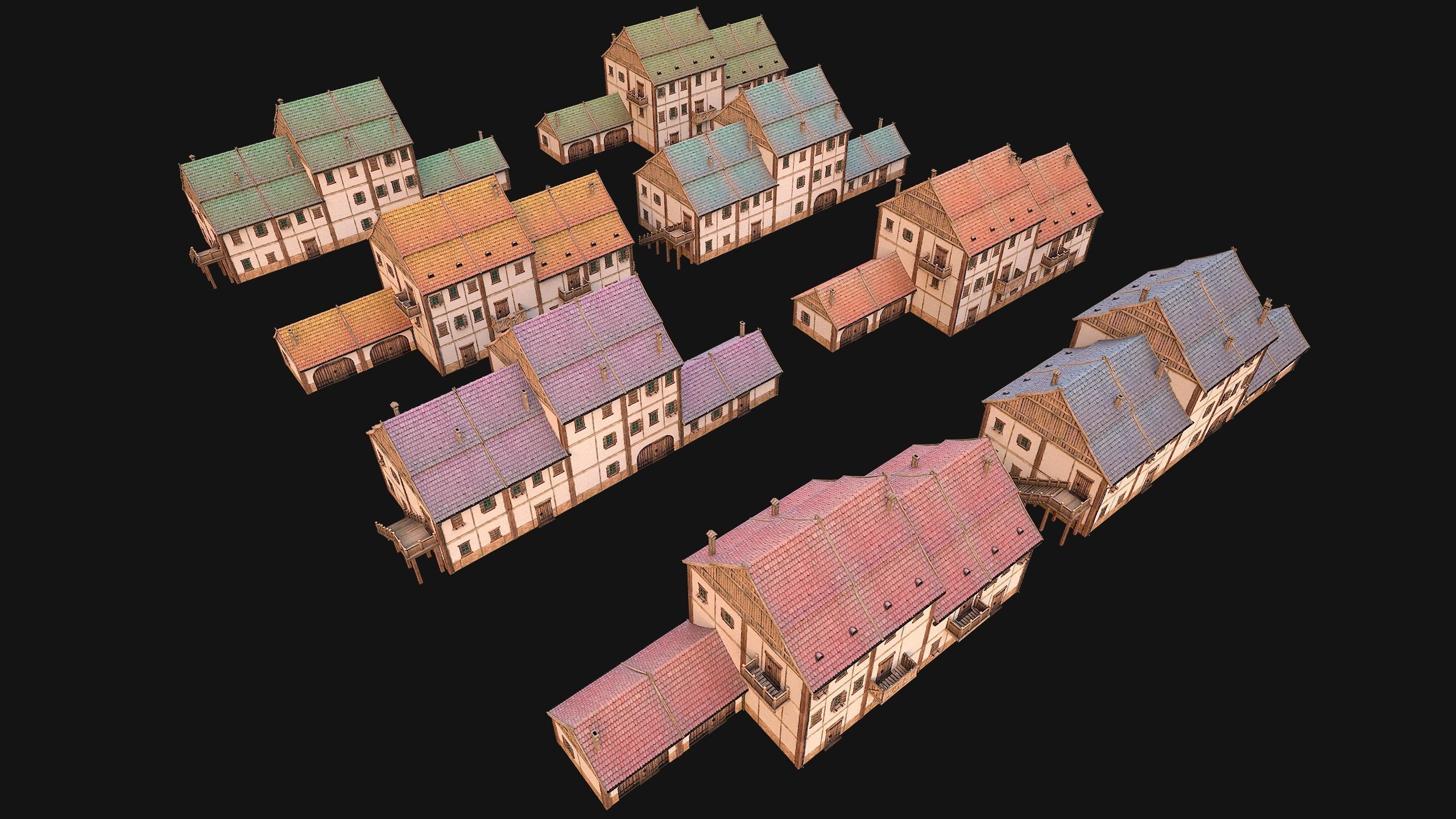 Medieval Pack of Town Houses 3D Model Collection_21