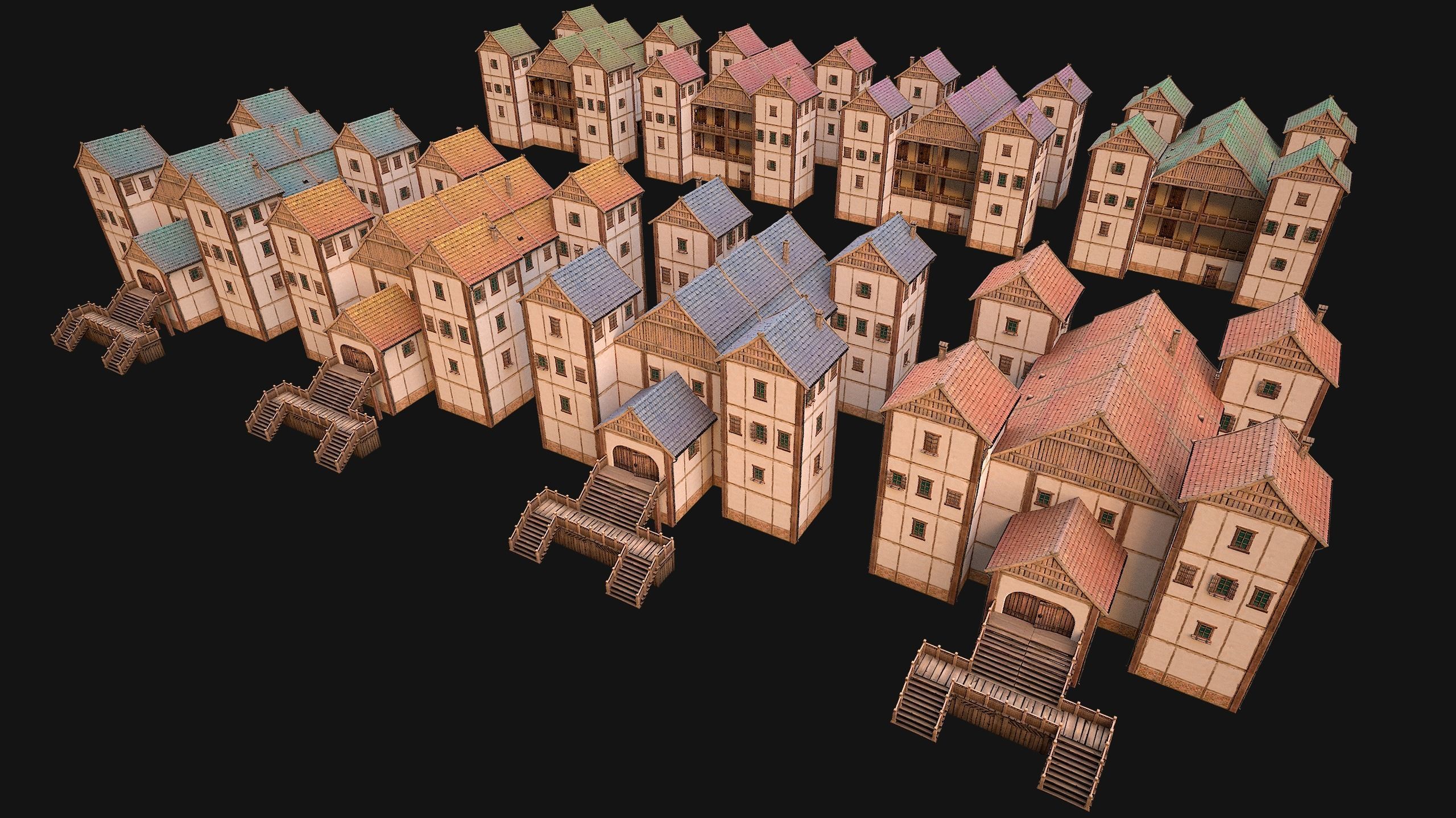 Medieval Pack of Town Houses 3D Model Collection_67