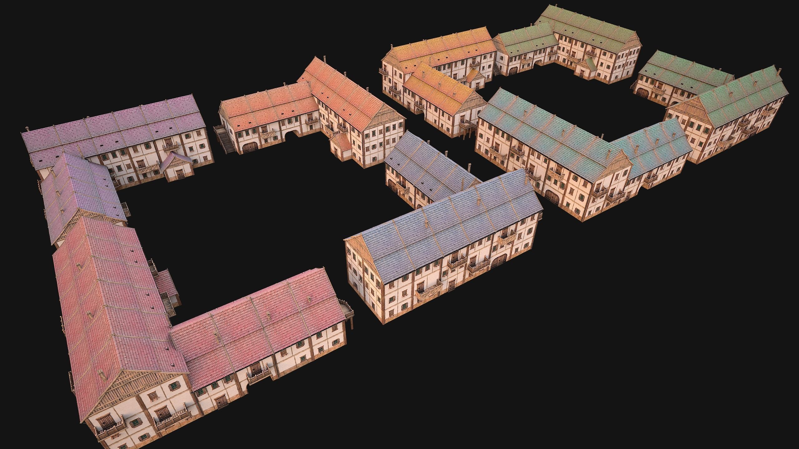 Medieval Pack of Town Houses 3D Model Collection_30