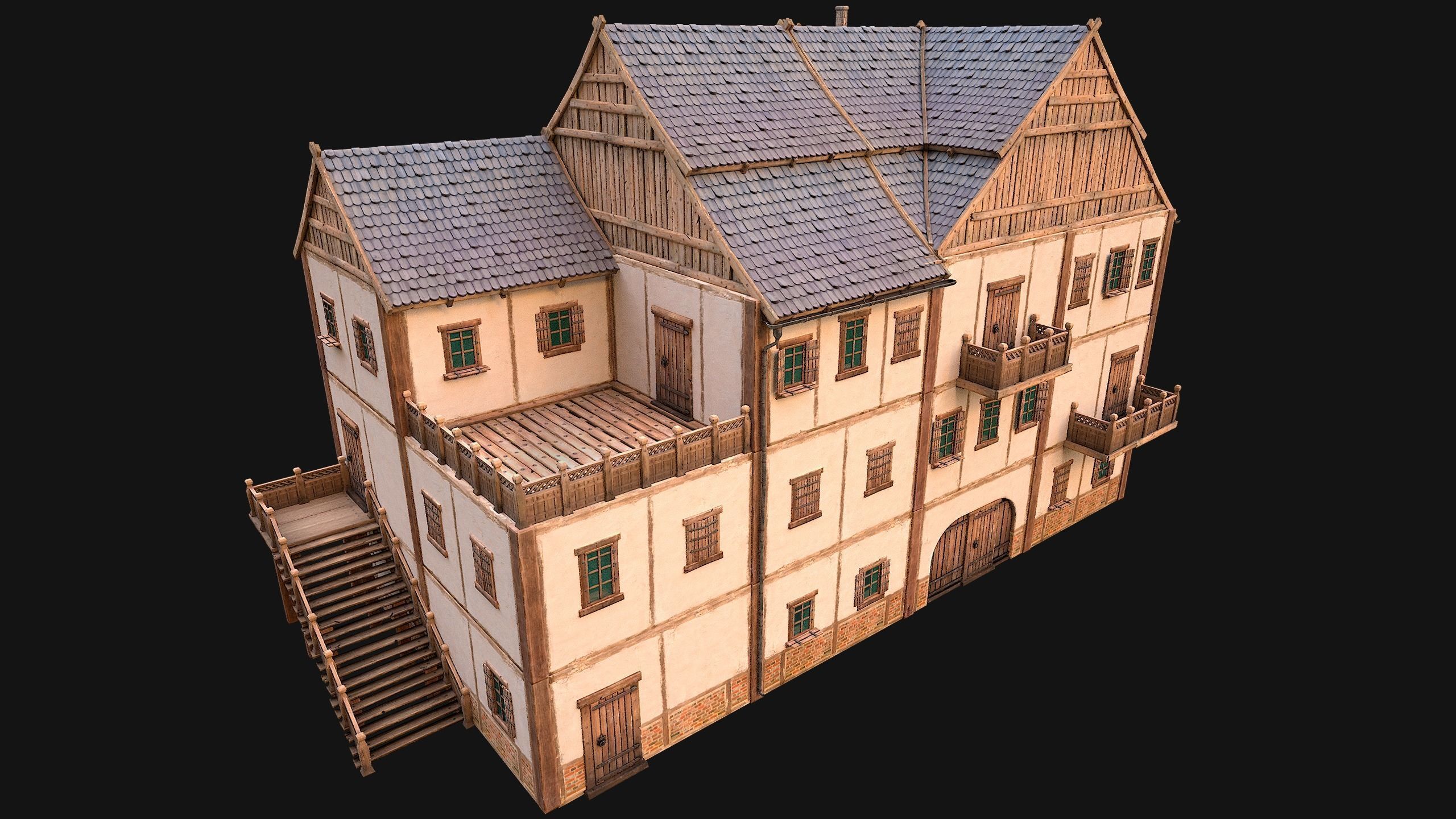 Medieval Pack of Town Houses 3D Model Collection_26