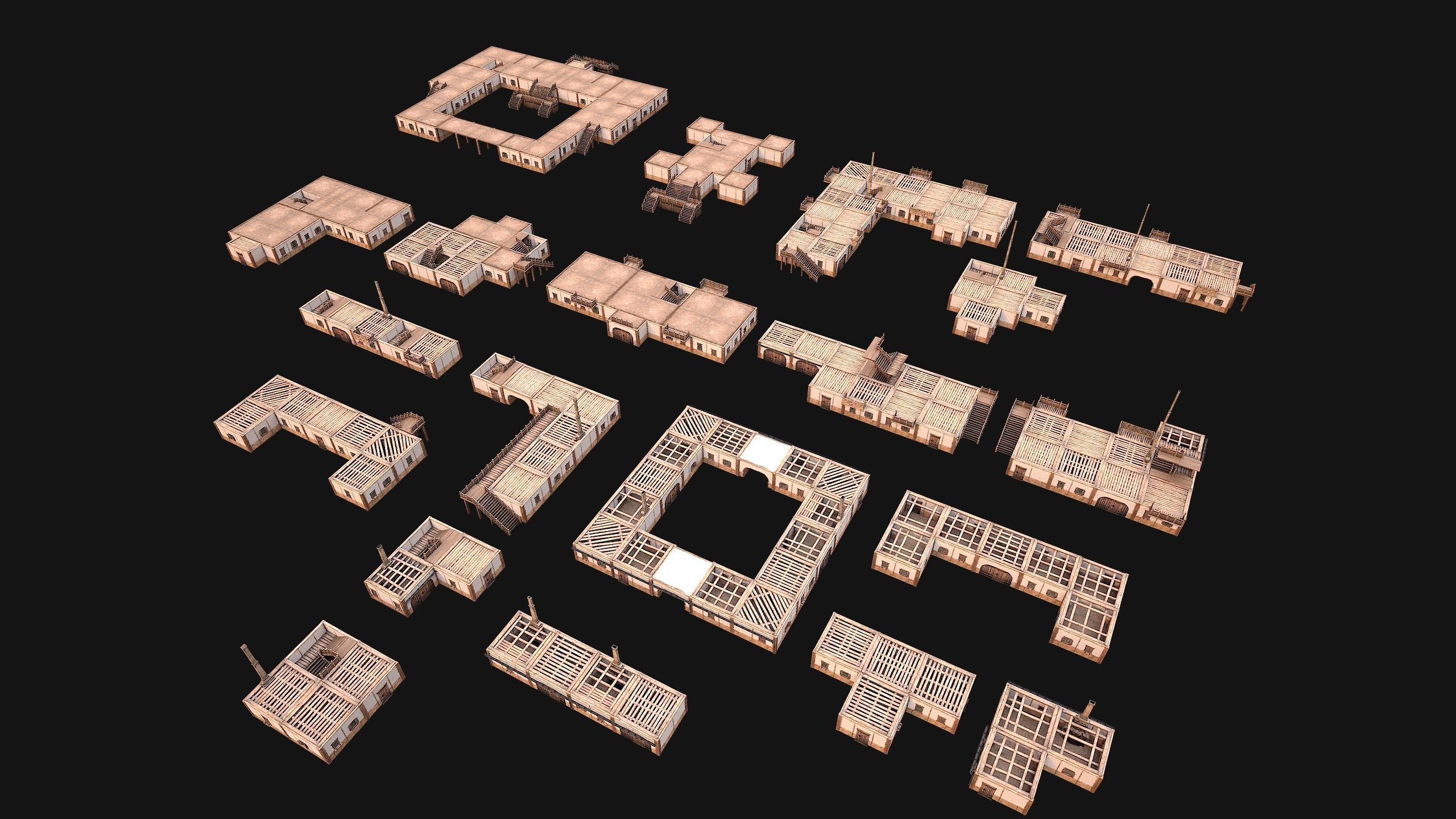 Medieval Pack of Town Houses 3D Model Collection_17
