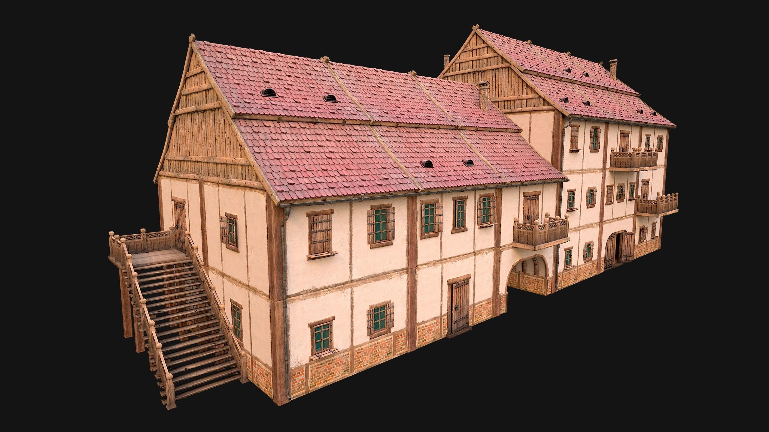 Medieval Pack of Town Houses 3D Model Collection_33
