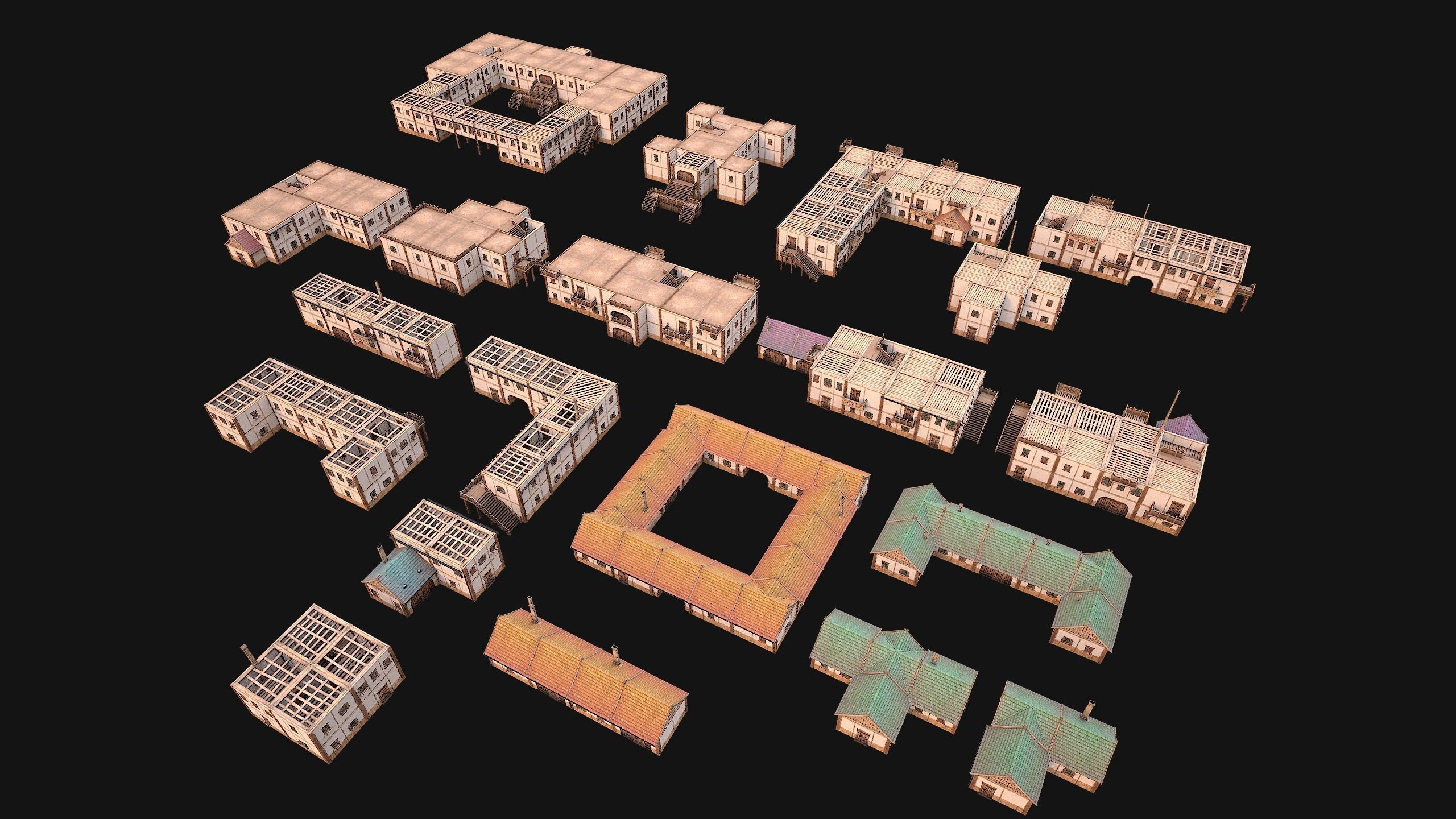 Medieval Pack of Town Houses 3D Model Collection_15